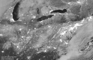 A wide corridor of snow can be seen in this stunning nighttime view of the U.S. east coast in the wake of the winter storm from Suomi NPP VIIRS Day/Night Band at 0647 UTC, 24 Jan 2016, courtesy of CIMSS/SSEC at UW-Madison