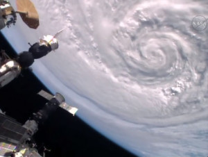This photo, taken from video provided by NASA on Friday, shows Hurricane Alex seen from the International Space Station.  The rare January hurricane in the Atlantic closed in on the Azores on Friday with authorities in the Portuguese islands warning of waves up to 60 feet high, wind gusts up to 100 mph and torrential rain.